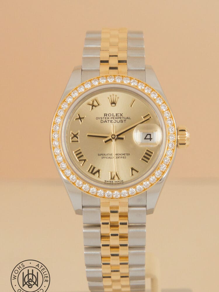 Pre-owned Rolex Lady-Datejust 279383RBR, champagne dial, steel and yellow gold, 28mm, 2018