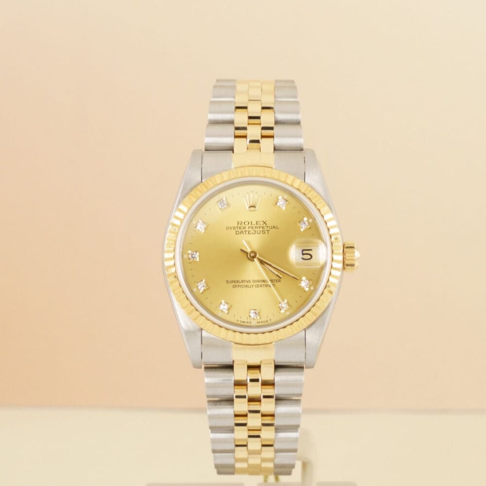 Pre-owned Rolex Datejust 36mm Bi-metal champagne diamond dial reference:16233