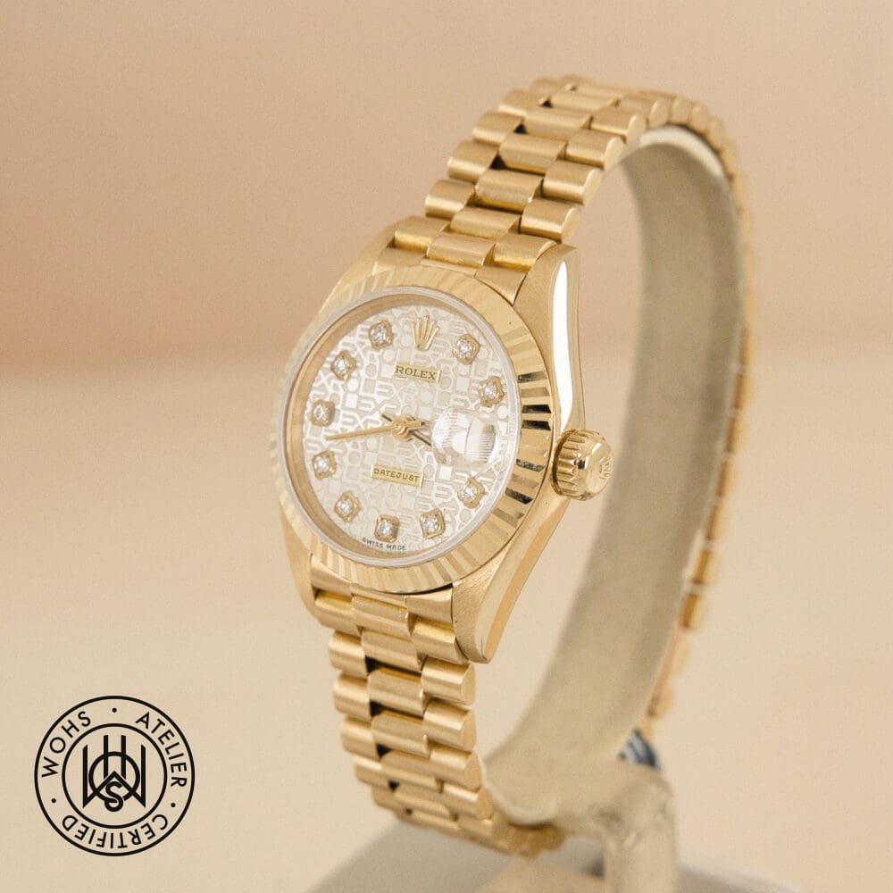 second hand rolex lady datejust 26mm factory annivesary silver dial (1)