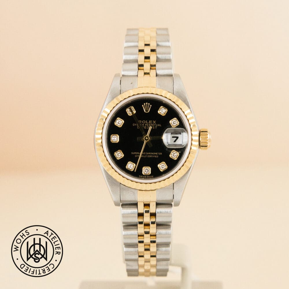 used rolex lady datejust reference 79173 black diamond dial (2) - Watches Of Henley St Pre-owned Rolex Lady-Datejust 79173, black dial, steel and yellow gold, 26mm, 2004