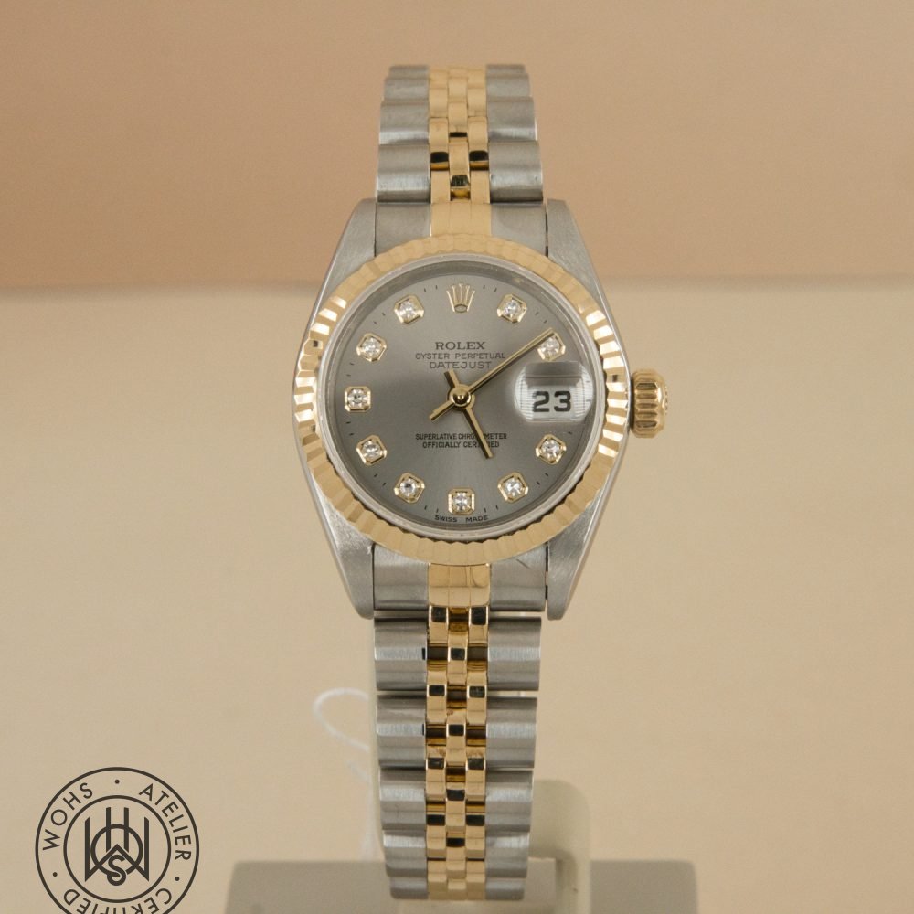 Preowned Rolex Lady Datejust 69173 Rhodium Diamond W2173 1996 2 - Watches Of Henley St Pre-owned Rolex Lady-Datejust 69173, grey dial, steel and yellow gold, 26mm, 1996