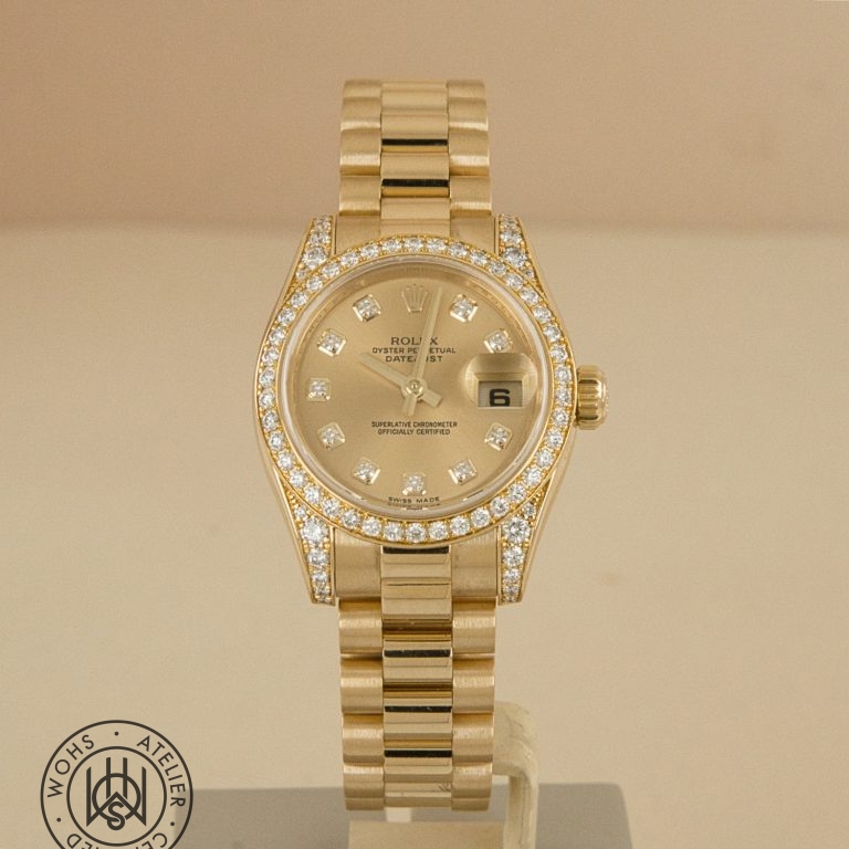 Rolex Lady Datejust in 18ct gold with diamond bezel and lugs