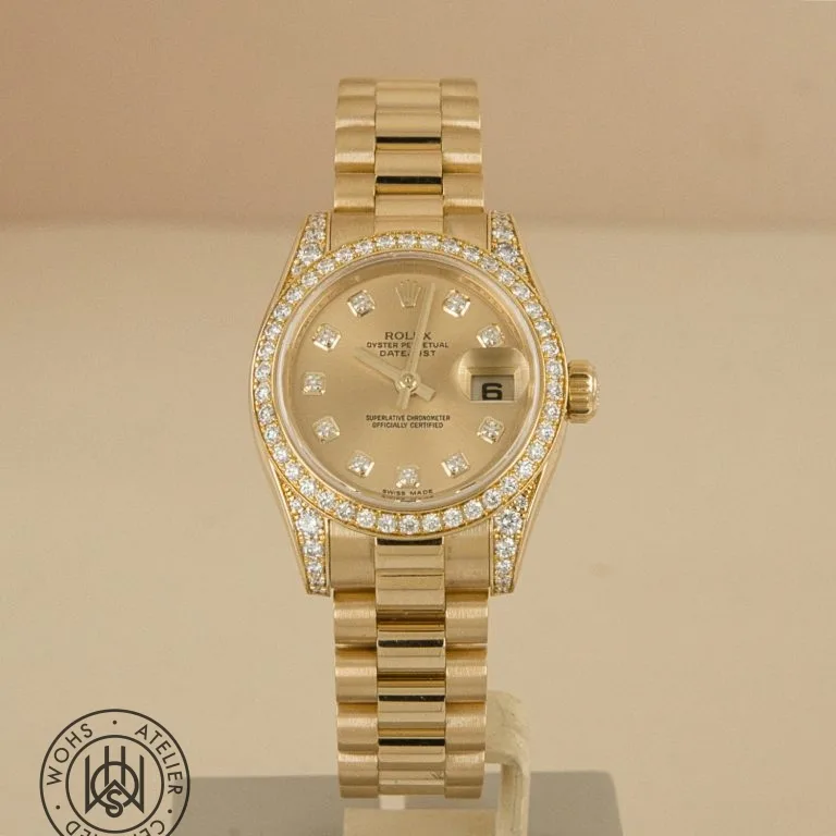 Rolex Lady Datejust in 18ct gold with diamond bezel and lugs