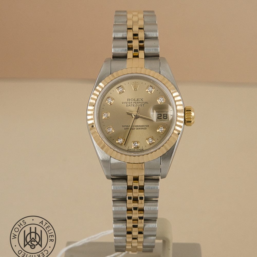 Used Rolex Lady Datejust 79173 W2172 Box Papers Champagne diamond dial 2 - Watches Of Henley St Pre-owned Rolex Lady-Datejust 79173, champagne dial, steel and yellow gold, 26mm, 2001